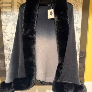 Nanette Lepore - Dip Dye Sweater Poncho- with Faux Fur Trim